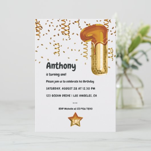 Honey Balloon 1e Verjaardag uitnodiging (Staand voorkant)