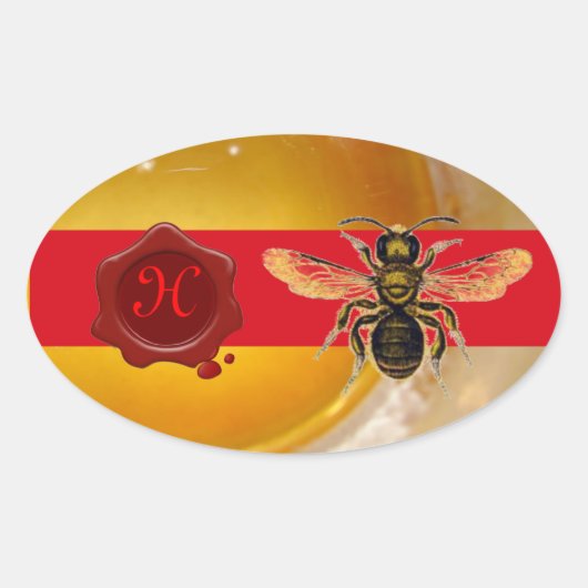 HONEY BE RED WAX SEAL MONOGRAM, BEEKEEPER OVALE STICKER (Voorkant)