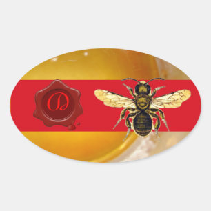 HONEY BE RED WAX SEAL MONOGRAM, BEEKEEPER OVALE STICKER
