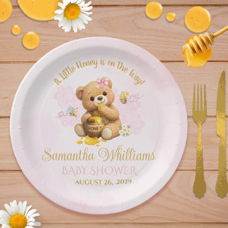 Honey Bear Baby Shower - A Little Honey Baby Showe Papieren Bordje