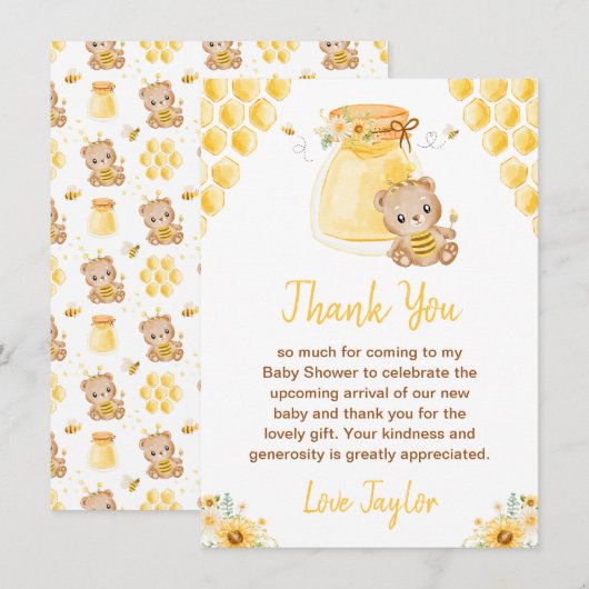 Honey Bear Baby Shower Bedankkaart (Voorkant / Achterkant)