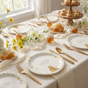 Honey Bear Bloemen Baby Verjaardag Papieren Bordje