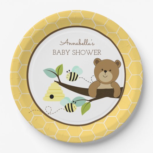 Honey Bear en Bumble Bee Baby Shower Bord (Voorkant)