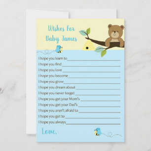 Honey Bear en Bumble Bee Wensen voor Baby (Blauw) Advieskaart