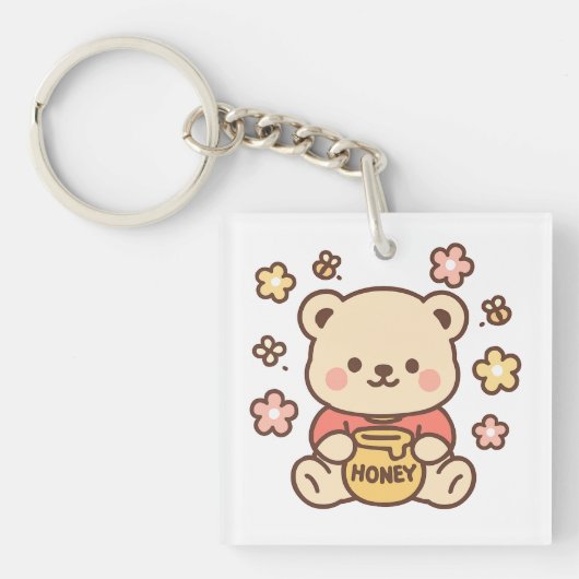 Honey Bear with Honey Pot | Pastel Watercolor Body Sleutelhanger (voorkant)