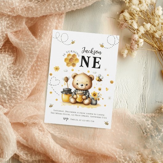 Honey Bee 1e Verjaardag Beer Verjaardag Party Kaart