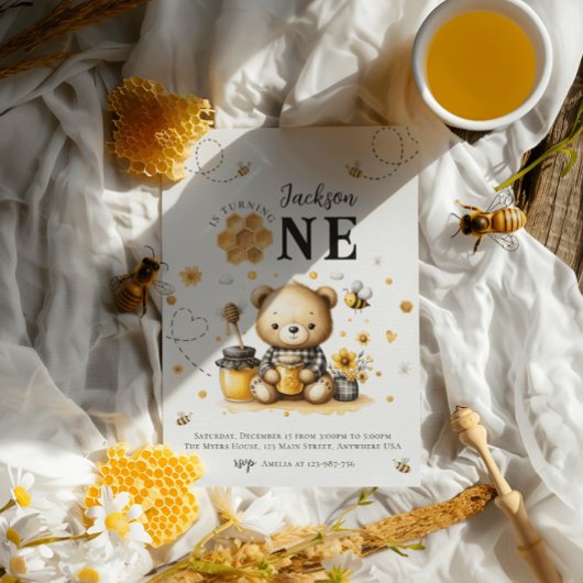 Honey Bee 1e Verjaardag Beer Verjaardag Party Kaart