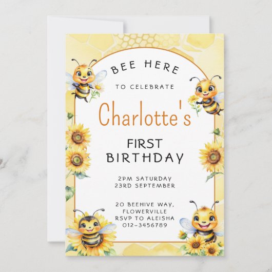 Honey Bee 1e verjaardag Kaart (Voorkant)