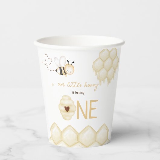 Honey Bee 1e verjaardag Papieren Bekers (Voorkant)