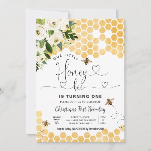 Honey Bee 1st Bee Party Verjaardag Kaart (Voorkant)