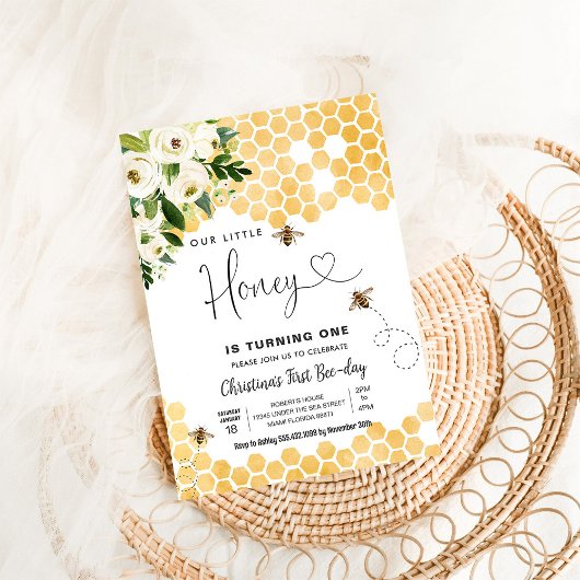 Honey Bee 1st Bee Party Verjaardag Kaart