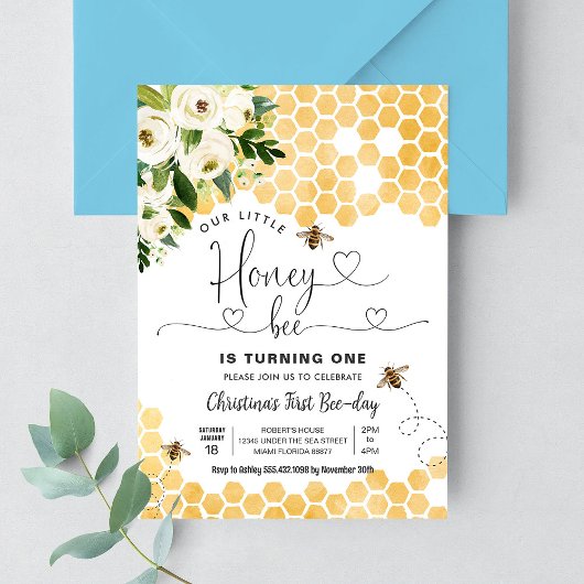 Honey Bee 1st Bee Party Verjaardag Kaart