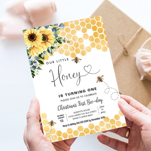 Honey Bee 1st Bee Party Verjaardag Kaart