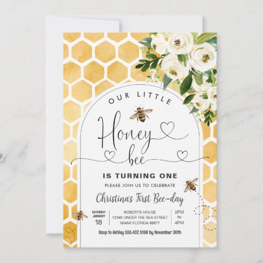 Honey Bee 1st Bee Party Verjaardag Kaart (Voorkant)