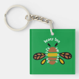 Honey bee acryl sleutelhanger - groen vierkant