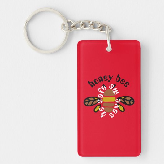 Honey bee acryl-sleutelhanger - rode rechthoek sleutelhanger (Voorkant)