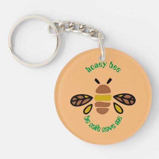 Honey bee acryl sleutelhanger - ronde (Voorkant)