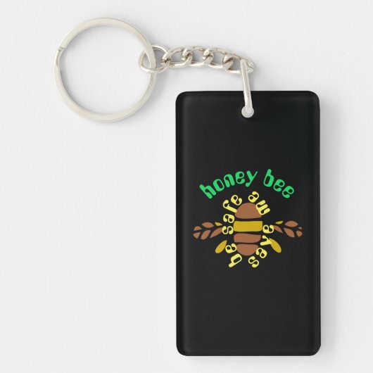 Honey bee acryl-sleutelhanger - zwarte rechthoek sleutelhanger (Voorkant)