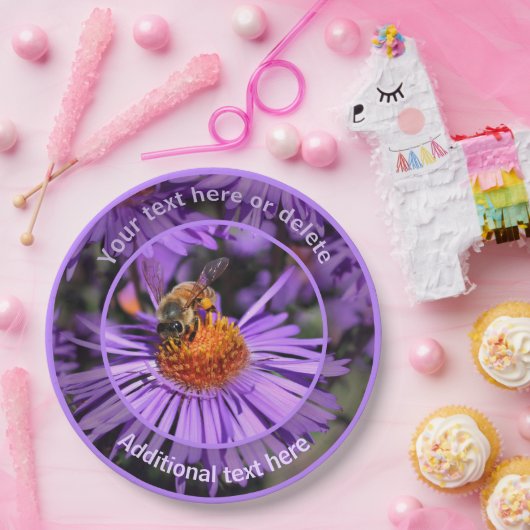 Honey Bee Aster Flower Natuur Gepersonaliseerde Pa Papieren Bordje (Feest)