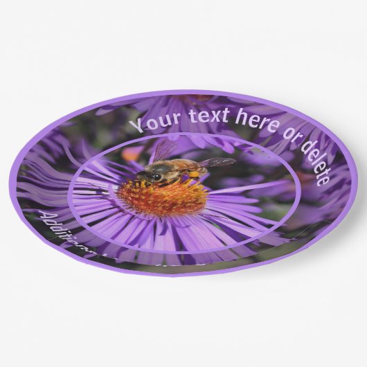 Honey Bee Aster Flower Natuur Gepersonaliseerde Pa Papieren Bordje (Gekanteld)