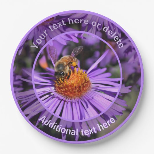 Honey Bee Aster Flower Natuur Gepersonaliseerde Pa Papieren Bordje (Voorkant)