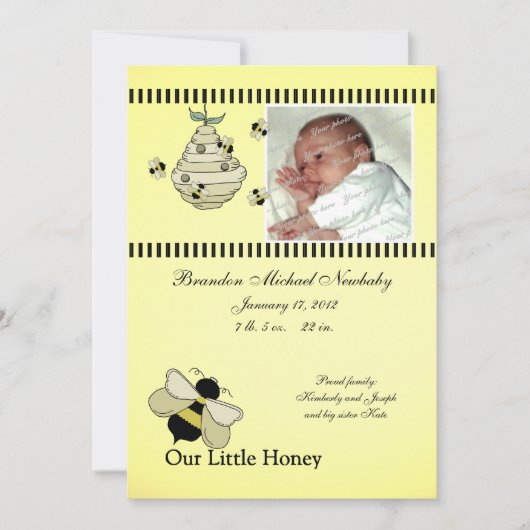 Honey Bee Baby Geboorteaankondiging Aankondiging (Voorkant)