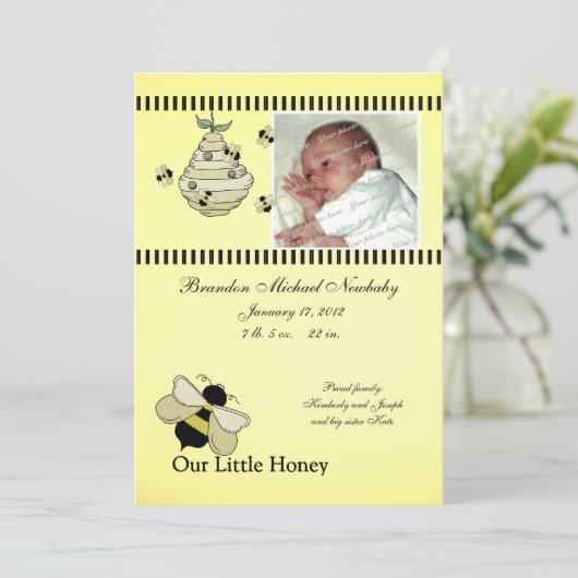 Honey Bee Baby Geboorteaankondiging Aankondiging (Staand voorkant)