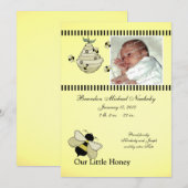 Honey Bee Baby Geboorteaankondiging Aankondiging (Voorkant / Achterkant)