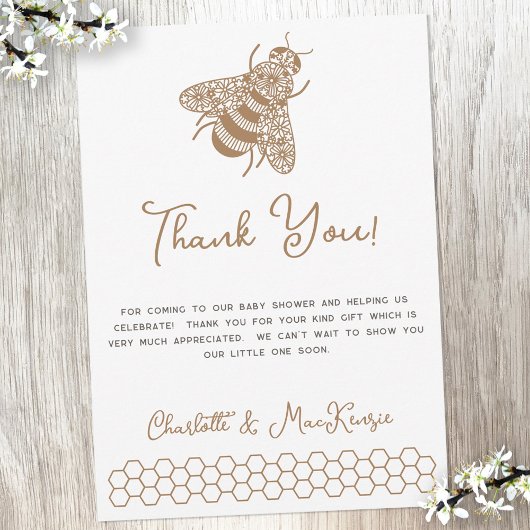 Honey Bee Baby shower Bedankt Card Kaart