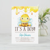 Honey Bee Baby shower Boy Invitation Kaart (Staand voorkant)