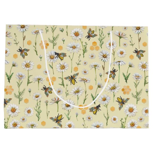 Honey Bee Baby shower Gift Bag | hommelpatroon Groot Cadeauzakje (Achterkant)