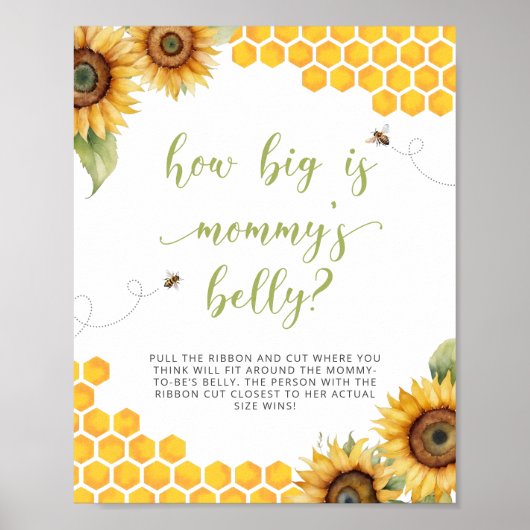 Honey Bee Baby shower Hoe groot is mama's buik Poster (Voorkant)