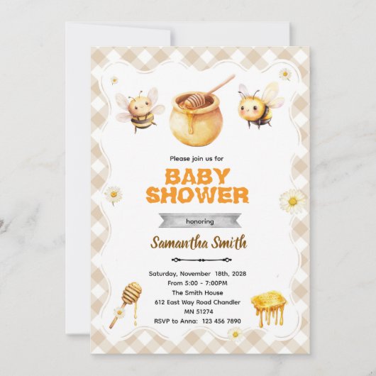 Honey bee baby shower invitation kaart (Voorkant)