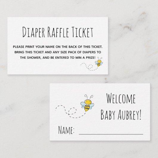 Honey Bee Baby shower Luier Raffle Ticket Informatiekaartje (Voorkant / Achterkant)