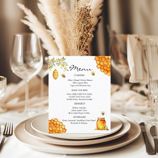 Honey Bee Baby shower Menu Kaart