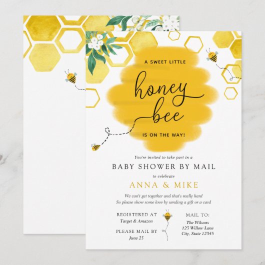 Honey Bee Baby shower per post Kaart (Voorkant / Achterkant)