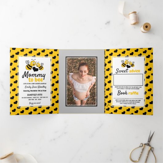Honey Bee, Baby shower Suite Drieluik Uitnodiging (Binnen)