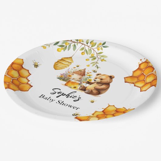 Honey Bee Bear Baby Shower Papieren Bordje (Gekanteld)