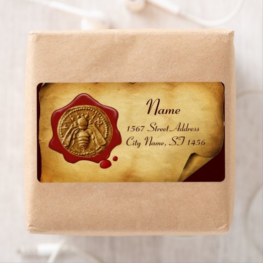 HONEY BEE, BEEKEEPER RED WAX SEAL, bruin perkament Etiket (Insitu)