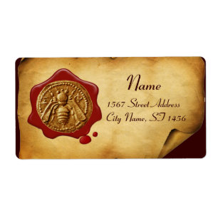 HONEY BEE, BEEKEEPER RED WAX SEAL, bruin perkament Etiket