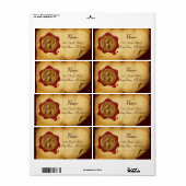 HONEY BEE, BEEKEEPER RED WAX SEAL, bruin perkament Etiket (Full Sheet)