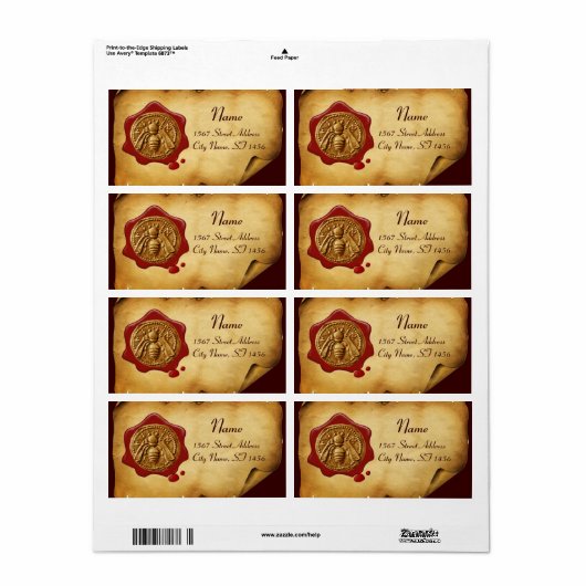 HONEY BEE, BEEKEEPER RED WAX SEAL, bruin perkament Etiket (Full Sheet)