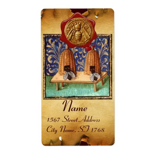 HONEY BEE, BEEKEEPER RED WAX SEAL, bruin perkament Etiket (Voorkant)
