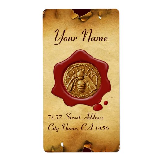 HONEY BEE, BEEKEEPER RED WAX SEAL, bruin perkament Etiket (Voorkant)
