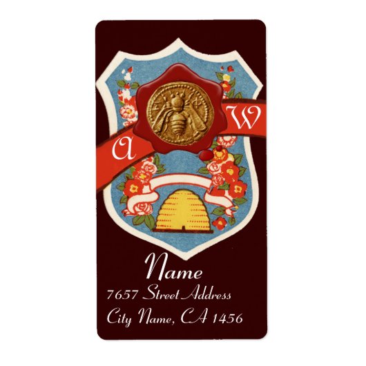 HONEY BEE, BEEKEEPER RED WAX SEAL CREST MONOGRAM ETIKET (Voorkant)