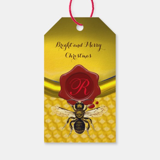 HONEY BEE, BEEKEEPER RED WAX SEAL MONOGRAM CADEAULABEL (Achterkant)