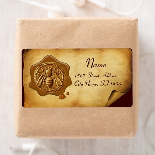 HONEY BEE,BEEKEEPER WAX SEAL,Bruin perkament Etiket (Insitu)
