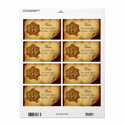 HONEY BEE,BEEKEEPER WAX SEAL,Bruin perkament Etiket (Full Sheet)