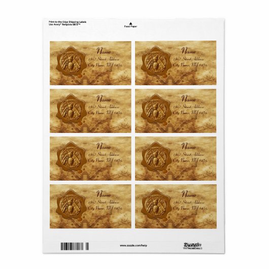 HONEY BEE,BEEKEEPER WAX SEAL,Bruin perkament Etiket (Full Sheet)