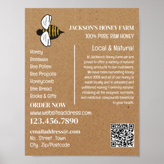 Honey Bee - Beeyard, Honing Boerderij Adverteren Poster (Voorkant)